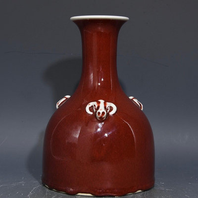 古董瓷器 乾隆郎窯紅三陽開泰搖鈴瓶，高20.5cm直徑16cm，編號9-19581