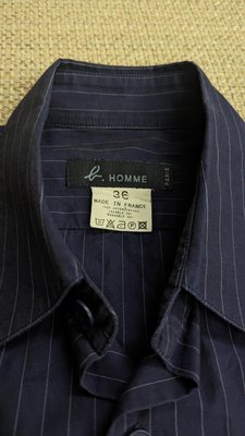法國製造 agnes b.homme 深藍色條紋長袖襯衫 S號 36號