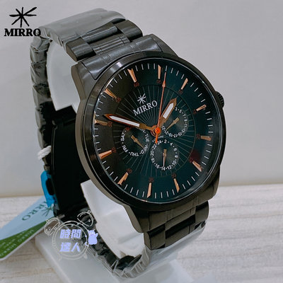 [時間達人]MIRRO 米羅 大錶面消光黑三眼腕錶 水晶玻璃 不鏽鋼手錶 6102M  星期日期 學生 上班族 42mm