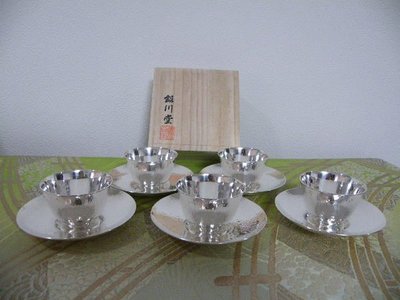 日本銀川堂　茶杯組＋茶托組　鎚紋　・・２