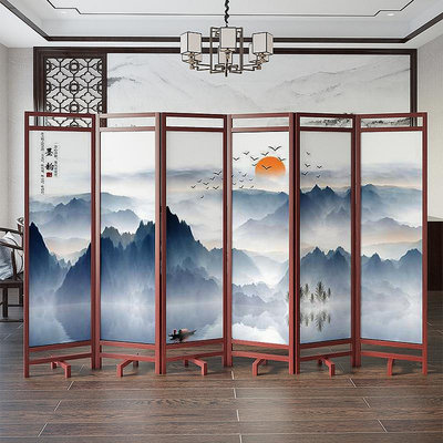 新中式屏風隔斷客廳折疊移動辦公室山水簡約現代遮擋玄關進門