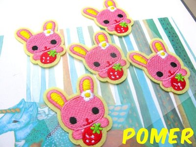 ☆POMER☆日本SPANK童趣夢幻花俏紅草莓粉紅小兔子精緻刺繡燙布 熨燙貼布 DIY手工藝縫紉