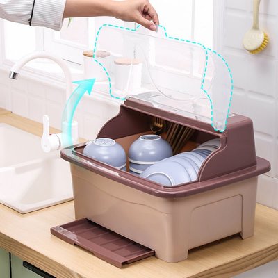 廚房碗筷收納盒大號塑料碗柜帶蓋瀝水出租屋碗架廚房置物架裝碗具