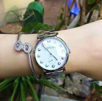 MARC BY MARC JACOBS Baker 多彩水鑽刻度 銀色不鏽鋼錶帶 石英 女士手錶 MBM3420
