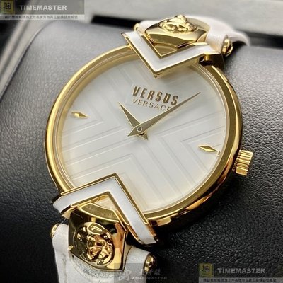 VERSUS VERSACE手錶,編號VV00305,36mm金色圓形精鋼錶殼,白色簡約, 幾何錶面,白真皮皮革錶帶款