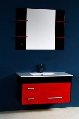FUO衛浴: 80公分紅黑配 發泡板防水浴櫃組(附龍頭,鏡子,置物架)* FUO2053-80* 需預訂