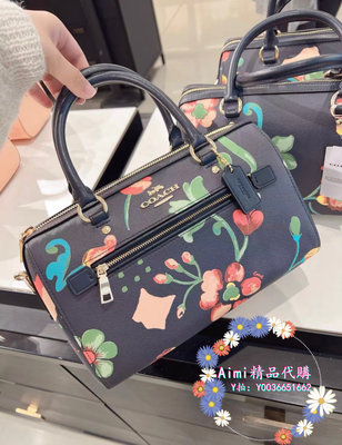 Aimi精品代購 Coach C8617 蔻馳新款Rowan花卉女士波士頓包 枕頭包 附購證 商品吊牌標籤