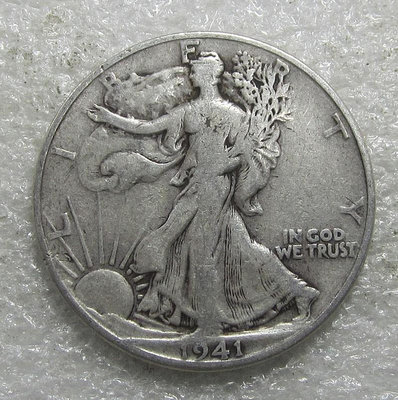 美國1941年D版行走女神半美元銀幣，含銀90%，重12.5