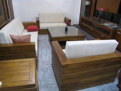 幸福家實木傢俱 柚木箱型沙發組(1+2+3+茶几),含座墊,不含大小茶几玻璃,全柚木,( SOFA 4 1+2+3)