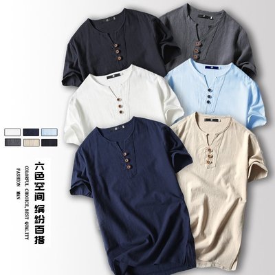 18 Summer new men v-neck white cotton T-shirt short sleeves 滿599免運