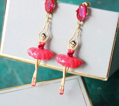 熱銷#Les Nereides 大紅色芭蕾舞女孩 紅色鉆寶石 耳環耳夾