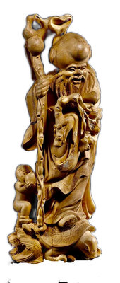 本月特價，早期老檀香福祿壽翁木雕，25 x 9 x 6.5公分，重514.2公克。雕工細緻生動，有歲月痕跡，在意者請勿下單