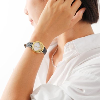 【折扣預購】23春夏正品Fendi F IS FENDI WATCH 金色F logo圓形錶面 黑色錶帶手錶 腕錶