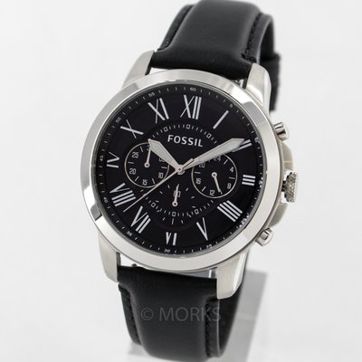 現貨 可自取 FOSSIL FS4812 手錶 44mm 三眼計時 黑面盤 黑色皮錶帶 羅馬數字 男錶女錶