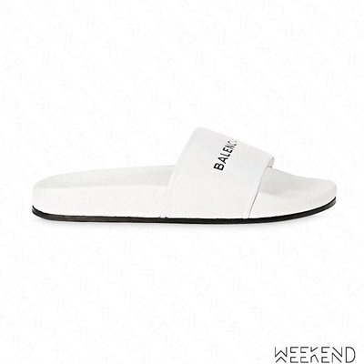 【WEEKEND】 BALENCIAGA 巴黎世家 Piscine Logo 皮革 拖鞋 白色