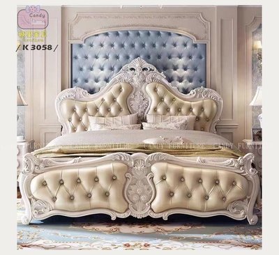 [糖果家具] 3058歐式床 六尺床 床架 皮床 法式 雙人床 新古典 公主床 韓式