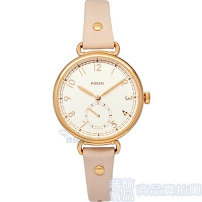 FOSSIL 手錶 ES4882 獨立小秒針 數字時標 玫金框 粉膚色皮帶 女錶【錶飾精品】