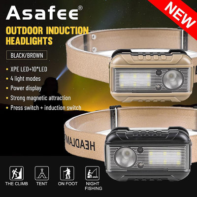 Asafee 300LM H05 XPE LED+10*LED超亮精緻頭燈便攜工作燈6檔檔檔位按壓開關帶內置IPX4