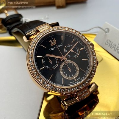 SWAROVSKI手錶,編號SW00006,38mm玫瑰金錶殼,深黑色錶帶款