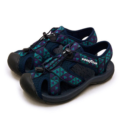 利卡夢鞋園–GOODYEAR 固特異輕便水陸護趾涼鞋--時尚幾何系列--藍紫黑--22626--女