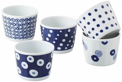 日本製有田燒 藍丸紋 茶杯5入 可當茶碗蒸很可愛唷 特價