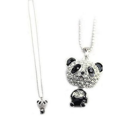 閃鑽大頭熊貓吊墜項鍊時尚可愛滿鑽毛衣鏈 熊貓項鍊 水晶項鍊