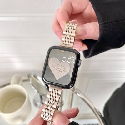 gaming微小配件-細七株不鏽鋼錶帶 適用於Apple Watch S8通用 Ultra SE S7 6 星光色蘋果手錶女士錶帶-gm
