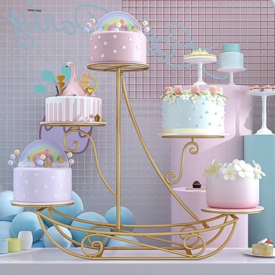 【熱銷精選】歐式鐵藝多層蛋糕架子餐飲店婚禮網狀三層展示架生日水果甜品盤架