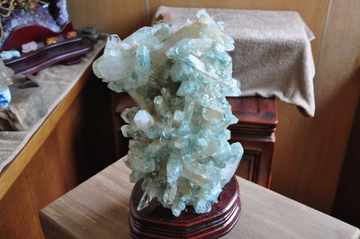 【新社水晶】 巴西 綠水晶簇 水晶花  重量:3.7kg(含木座)