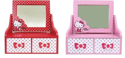 【正版】Hello Kitty 圓點風化妝鏡 二抽盒//置物收納盒 ~~ 兩色可選 ~~