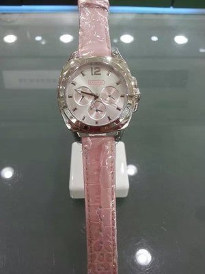 [永達利鐘錶] COACH 銀殼三眼粉紅皮帶錶 /40mm /CO14501437原廠公司貨保固兩年