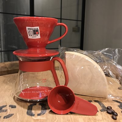 ‧瓦莎咖啡‧ HARIO VDS3012R V60紅色陶瓷濾杯咖啡壺組 360ml 1-2杯 附濾紙 手沖