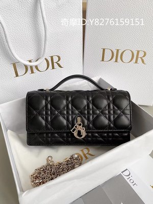 二手正品 迪奧    Dior lady Dior手機包 可拆卸鏈條 羊皮 黑色淺金 23新款 現貨