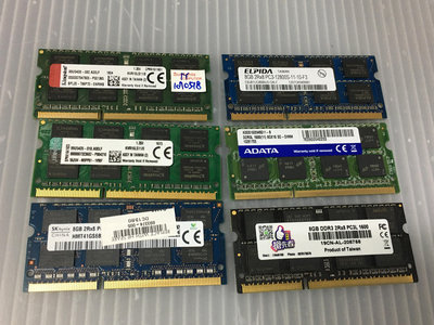 電腦雜貨店→ 隨機出貨 DDR3 1600 8GB 筆記型電腦記憶體 雙面顆粒 二手良品 $350