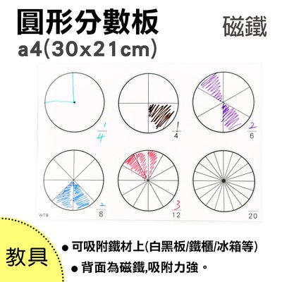 【WTB教具】 圓形分數板: a4(30x21cm) 數學板  教具 磁鐵白板 數學 教學 教具