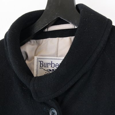 Back to Brown_B143-074 80's Burberry 30%喀什米爾羊絨純羊毛綁帶長大衣 黑