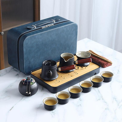 黑陶旅行功夫茶具小套裝家用整套戶外可攜式露營茶杯側把泡茶壺