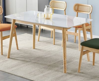 【萊夫家居】JF-425-1：北歐風4.6尺岩板餐桌【台中家具】亮面岩板桌 設計款餐桌 造型餐桌 原木色實木腳 桌子