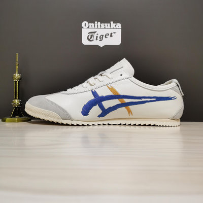 Asics Onitsuka Tiger MEXICO 66 DELUXE 羊皮 舒適 休閒鞋 男女鞋 電繡白藍