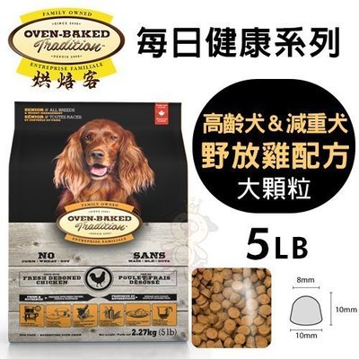 Oven Baked烘焙客 高齡犬＆減重犬-野放雞配方(大顆粒)5LB·犬糧