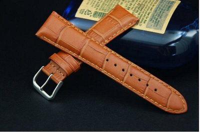 22mm收18mm義大利進口皮料高級感加厚款真皮壓鱷魚皮紋錶帶,ar ma ni紳士錶機械錶-棕