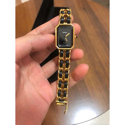 代購CHANEL香奈兒 premiere石英錶 黑色女士手錶 H6951M 黑金 方糖小香風女錶 編織皮錶帶