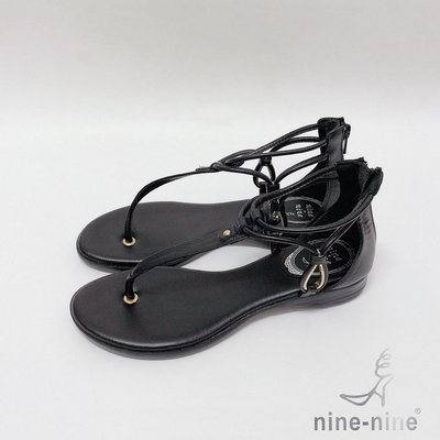 小葉鞋鞋 (2026 黑)【零碼特惠】nine-nine 真皮小坡跟羅馬風夾腳涼鞋 後拉鍊 時尚搭配