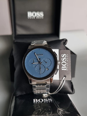 HUGO BOSS Peak 藍色面錶盤 銀色不鏽鋼錶帶 石英 三眼計時 男士手錶 1513763