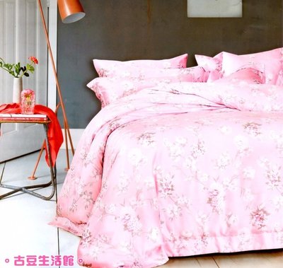 100%天絲《櫻花雨》雙人加大床包6x6.2呎，舖棉兩用被四件組，免運費