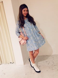 日本大牌JOUETIE Jouetie 小雛菊水藍色 七分袖口袋裝飾 挺版洋裝 折扣特價 in jp 連線