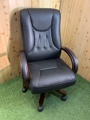全新品 實木黑色牛皮辦公椅 吧台椅 櫃台椅 電腦椅 主管椅 高級書桌椅 透氣椅 工作椅 A6361【晶選傢俱】