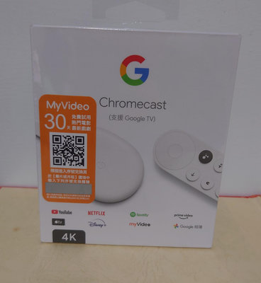 Chromecast (支援 Google TV, 4K) 白色 四代 HDMI 全新