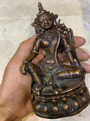 (二手)-尼泊爾白八十年老佛像銅像度母 高約13cm尼泊爾老佛 古玩 擺件 老物件【靜心隨緣】1135