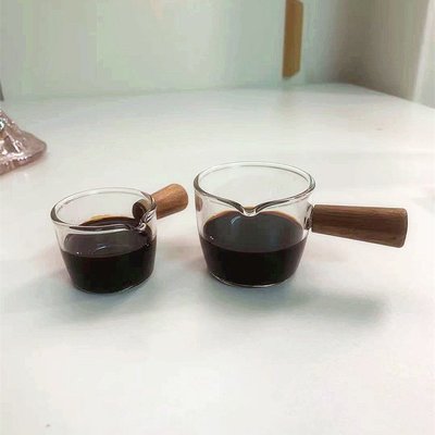 ins日式玻璃木柄小奶盅 濃縮拿鐵意式咖啡小量杯 小奶壺奶罐 汁斗~滿2組出貨